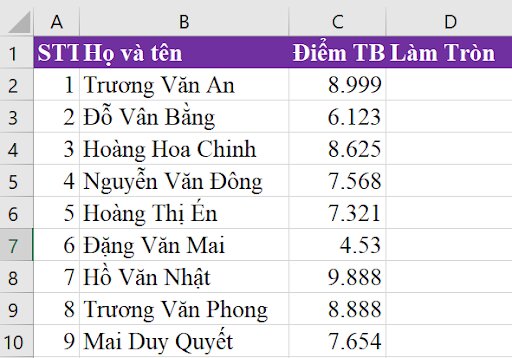Hàm round trong excel.